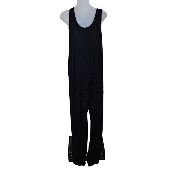 aerie OFFLINE Jumpsuit Drawstring Waist Size Large Black Baggy Racerback Tank - Picture 1 of 8